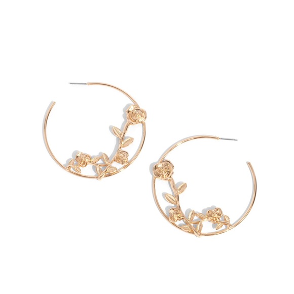 Elegant Gold Floral Hoop Earrings - Picture 1 of 2